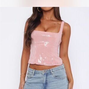 White Fox Boutique Pink Sequin Crop Top